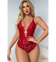 Kadın Kırmızı Dantelli Fantazi Body Kalp Detaylı Sırt Dekolteli İç Giyim 8459