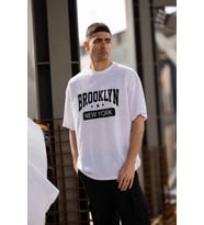 Erkek Kısa Kol Yazlık Tişört Bisiklet Yaka Baskılı Oversize T-Shirt - Beyaz