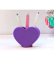 3D Baskı Kalp Şekilli Kalemlik - Masaüstü Organizer - Mor