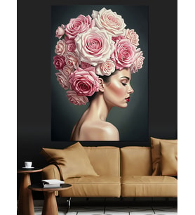 Çiçek Başlı Kadın Portresi Dekoratif Kanvas - Mdf Ahşap Tablo