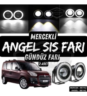 Fiat Doblo D3 2010-2015 Uyumlu Mercekli Angel Sis Farı Metal 76 mm Beyaz Halkalı Gündüz Farı 2 Adet