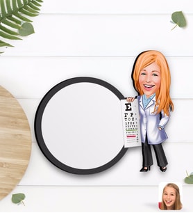 BK Gift Kişiye Özel Kadın Göz Doktoru Karikatürlü Ahşap Bardak Altlığı-1