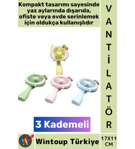 #Vantilatör Kompakt Sessiz Çalışma Kablosuz Usb Şarjlı 3 Kademeli Masa Mini El Fanı Vantilatör