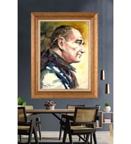 Altın Varaklı Çerçeveli Paspartulu Atatürk Tablo nh191 (Gold)