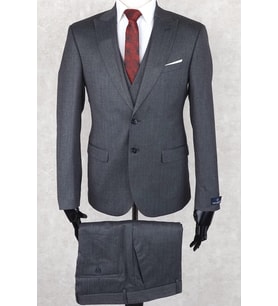 Jan Carlucci Slim Fit Sivri Yaka-Çift Yırtmaç Antrasit Çizgili Kombinli  Drop 6 Yelekli Takım Elbise