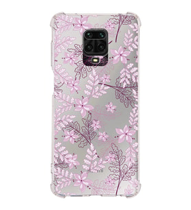 Xiaomi Redmi Note 9S Köşe Korumalı Antişok Kapak Floral Pudra Tasarımlı Şeffaf Silikon Kılıf