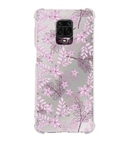Xiaomi Redmi Note 9S Köşe Korumalı Antişok Kapak Floral Pudra Tasarımlı Şeffaf Silikon Kılıf