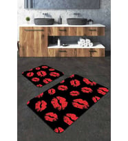 Kırmızı Fashion Banyo Halısı Klozet Takımı Paspas Seti BS265