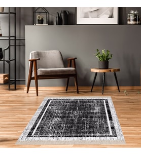 Batik Desenli Renk Geçişli Dijital Baskı Yıkanabilir Kaymaz Taban Salon Halısı ve Yolluk (Siyah)