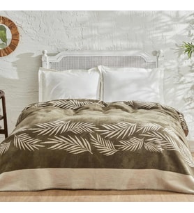 Karaca Home Leaf Haki Çift Kişilik Pamuk Battaniye