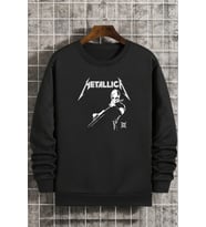 Unisex Metalica Baskılı Bisiklet Yaka Sweatshirt (Siyah)
