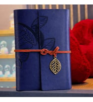 Lacivert Yaprak Desenli Deri Defter