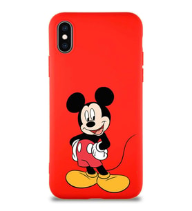 Apple iPhone X Soft Premier Kapak Mickey Mouse-E Tasarımlı Silikon Kılıf - Kırmızı (Şeffaf)