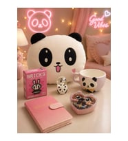 Doğum Günü, Özel Gün, Yeni İş, Yeni Ev Hediyesi Panda Yastık, Kupa, Kar Küresi, Defter ve Toka Seti
