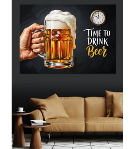 Bira Bardağı Ve Time To Drink Dekoratif Kanvas - Mdf Ahşap Tablo