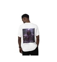 Purple world baskılı kaliteli unisex oversize T-shirt (Beyaz)