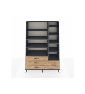 Hyperion Dolap 9 Raflı 4 Çekmeceli  132x44x195 Antrasit-Antrasit/Çam