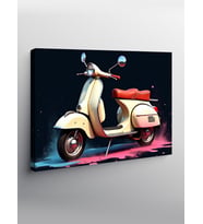 Kanvas Tablo Krem Rengi Vespa Motosiklet