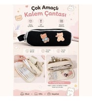Kawaii Teddy Ayıcık Kanvas Çok Bölmeli Kalem Kutusu – Geniş Kapasiteli Fermuarlı Organizer Kalemlik