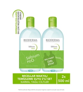 BIODERMA Sebium H2O Micellar Makyaj Temizleme Suyu 2'li Set Karma,Yağlı ve Akne Eğilimli Ciltler 500 ml
