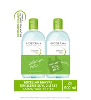 BIODERMA Sebium H2O Micellar Makyaj Temizleme Suyu 2'li Set Karma,Yağlı ve Akne Eğilimli Ciltler 500 ml