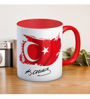 TÜRK BAYRAĞI VA ATATÜRK İMZALI KUPA BARDAK