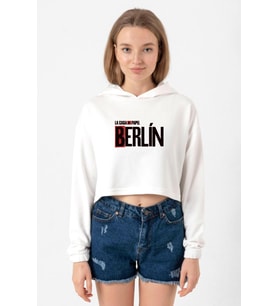 La Casa De Papel Berlin Ekru Kadın Crop Kapşonlu