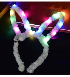 Led Işıklı Peluş Pofuduk Tavşan Kulak Tavşan Taç Beyaz 17X23 cm