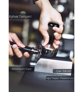 Tamper Aluminyum Saplı Paslanmaz Tabanlı Kahve Tamperi 58 mm