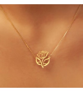Kişiye Özel 925 Ayar Gümüş Özel Tasarım Gül Model Kolye (Gold)