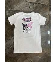 Kız Çocuk Kuromi Kısa Kol Tişört (Pamuk Beyaz)