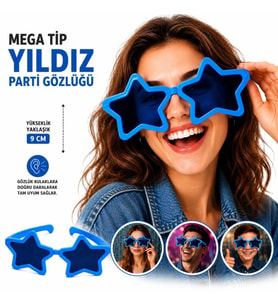 Northcity Mega Tip Yıldız Parti Gözlüğü Mavi - Etkinlik ve Fotoğraf Aksesuarı