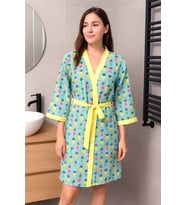 Baskılı Müslin Kimono Bornoz – Unisex  %100 Pamuk Yumuşacık 2 Katlı Doğal Kumaş (Yeşil)