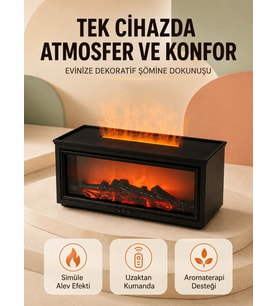 Alev Efektli Hava Nemlendirici Aromaterapi Difüzörü Uzaktan Kumandalı 250 ML