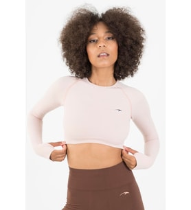 Maraton SlimFit Kadın Bisiklet Yaka  Pudra Crop Top