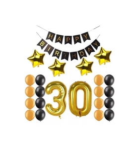 30 Yaş Folyo Balon Happy Bırthday Banner Yazı Doğum Günü Seti Parti Seti