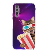 PrintiFy Huawei Nova 5T ile Uyumlu Kedi 1 Kamera Korumalı Şeffaf Kılıf