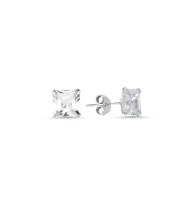 925 Ayar 6mm Kare Form Zirkon Tektaş Küpe (Gümüş)