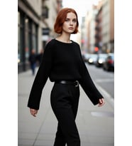 Kadın Oversize Gri Akrilik Selanik Dokuma Super Crop İspanyol Kol Triko Kazak Günlük Stilinize
