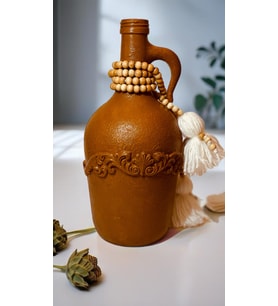 Toprak Rengi Dokulu Handmade Sürahi Şişe Şamdan (Kahverengi)