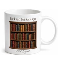 Kitap Sırtları Kütüphane Rafı Çizimli Bilgi Dağarcığı Geniş Okur Kupa Bardak Hediye