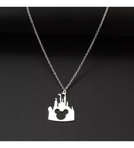 925 Ayar Gümüş  Mickey Mouse Detaylı Şato Kolye