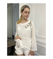 Otantik Nakışlı Uzun Kollu Organik Pamuk Bluz