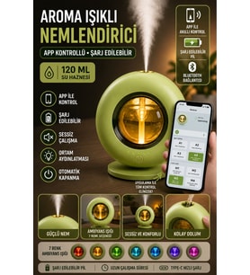 Ultrasonik Hava Nemlendirici Aroma Difüzör 120ml USB ve Pilli Çalışan Uygulama Kontrolü Zaman Ayarlı ( Yeşil )