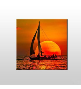 Yelkenli Tekne Kızıl  Kanvas Tablo 25x25cm (Karışık)