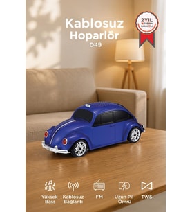 Torima Bluetooth Hoparlör Retro Araba Voswos USB TF FM Speaker D49 Mavi