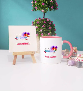 Estetisyen Kupa Bardak Pembe Dekoratif Taş Baskı