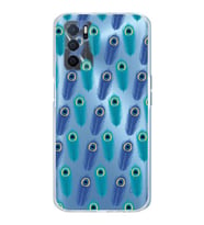 PrintiFy Oppo A16  ile Uyumlu 1mm Slim Fit Nazar Boncuğu 4 Baskılı Şeffaf  Kılıf