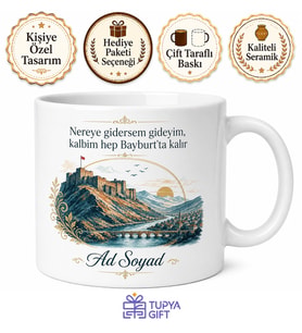 Bayburt Memleket Temalı Kişiye Özel Baskılı Kupa Bardak Hediye