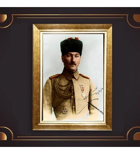 Altın Varaklı Çerçeveli Paspartulu Atatürk Tablo nl02A496 (Gold)